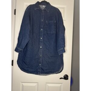 & Denim By Hm Denim Button Up Shirt Dress Medium Dark Blue
